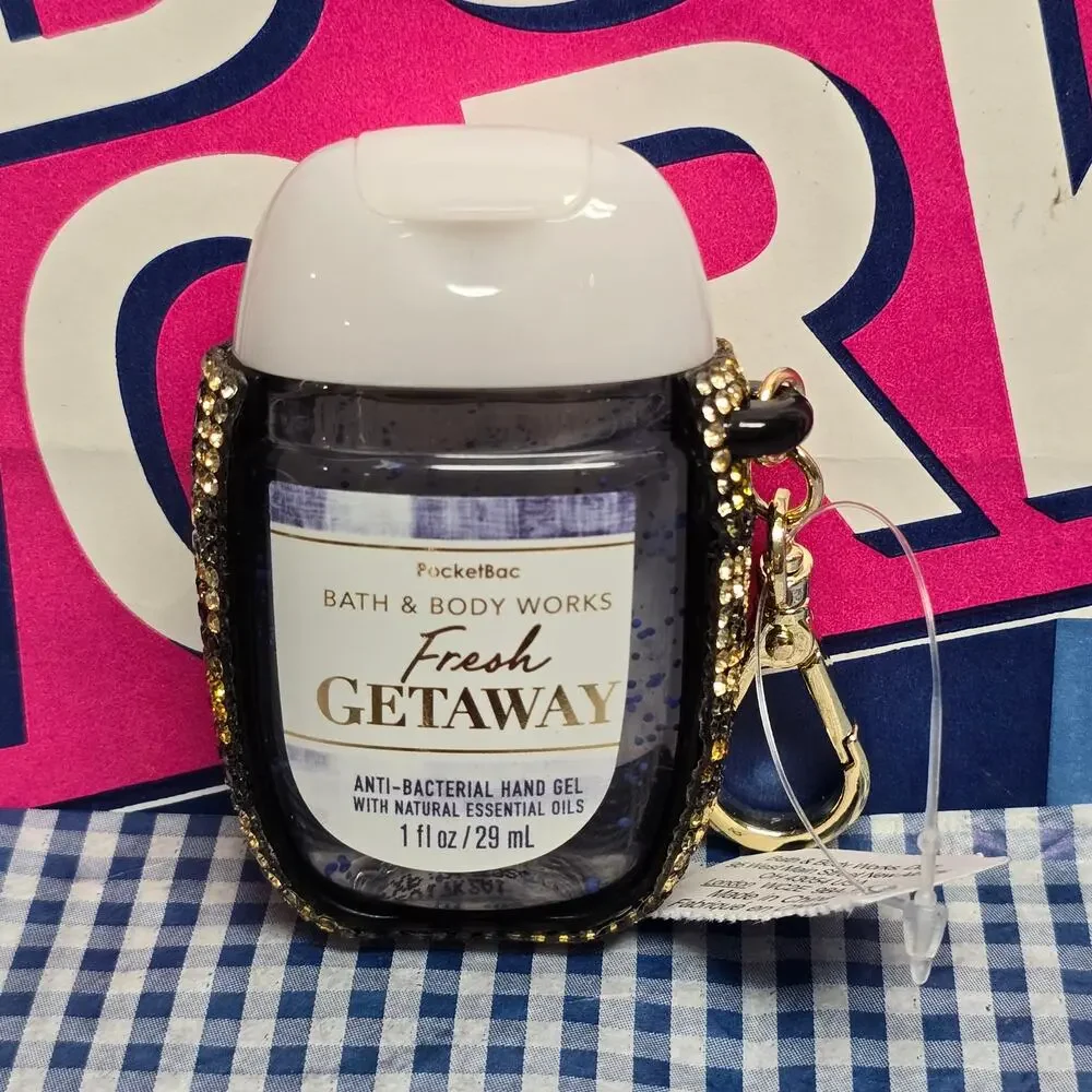 BBW Gold Cheetah Gems SnapBac Pocketbac Holder & Fresh Getaway Refill Keychain